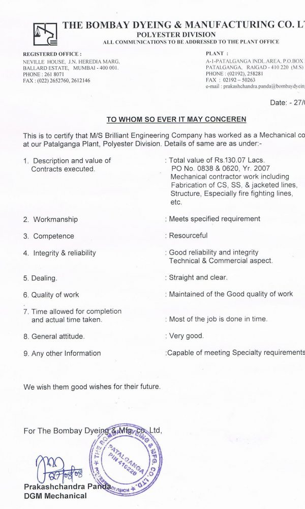 The Bombay Dying& Menufacturing Co. LTD