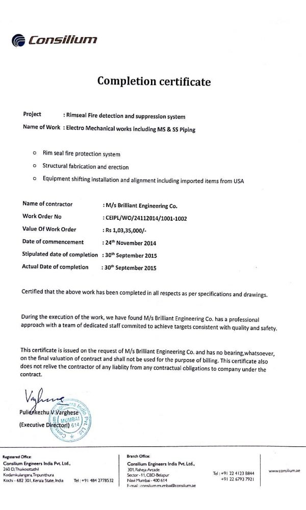 Consilium Cmpletion Certificate